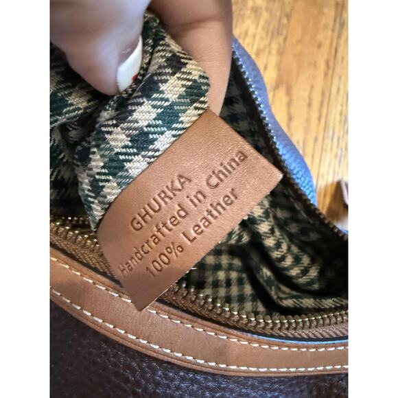 Ghurka Shoulder Bag Womens Brown Leather Pebbled Purse Brass Hardware Handbag - Picture 9 of 10